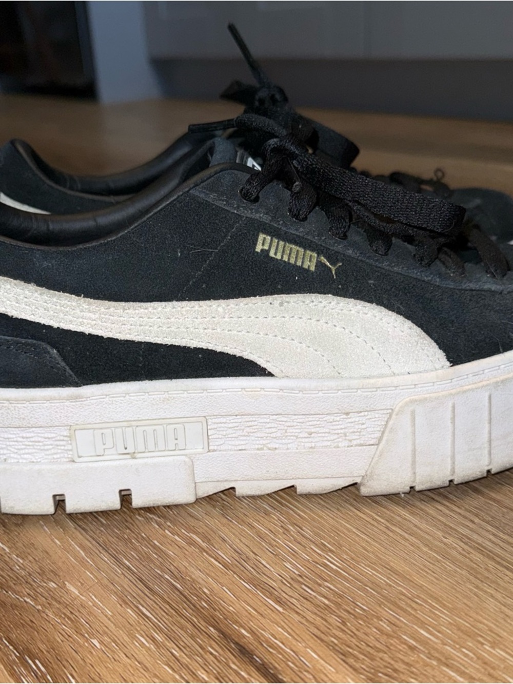 Puma Black & Cream Suede Platform Sneakers